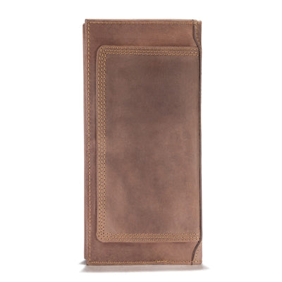 Close-up of Leather Triple Stitched Rodeo Wallet Accessory Black Accessory showing Tan topstitching detail on brown leather