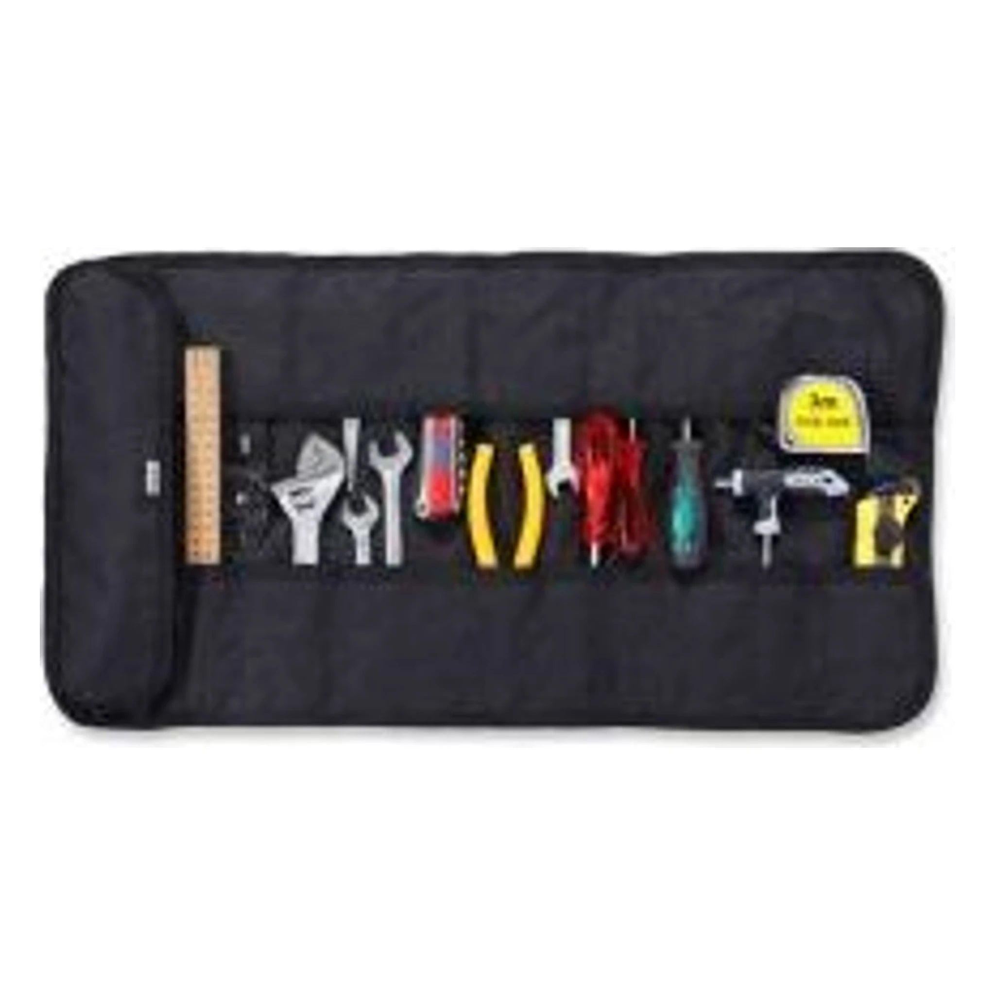 Close-up of Legacy Tool Roll Accessory Black Accessory showing Black canvas roll with organized tool pockets containing