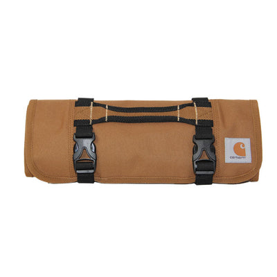 Back of Legacy Tool Roll Accessory Black Accessory, Tan canvas back with black nylon straps and metal buckle closures -