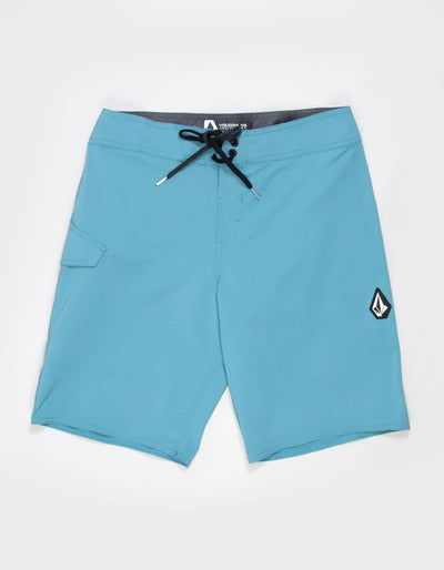 Back of Lido Solid 20 Mod Boardshort Boardshorts Black Boardshorts, Turquoise board shorts with white and black diamond logo