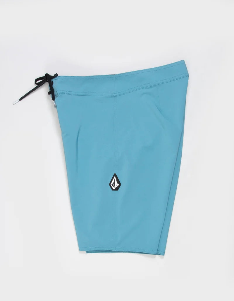 Close-up of Lido Solid 20 Mod Boardshort Boardshorts Black Boardshorts showing Sky blue swim shorts with small white and