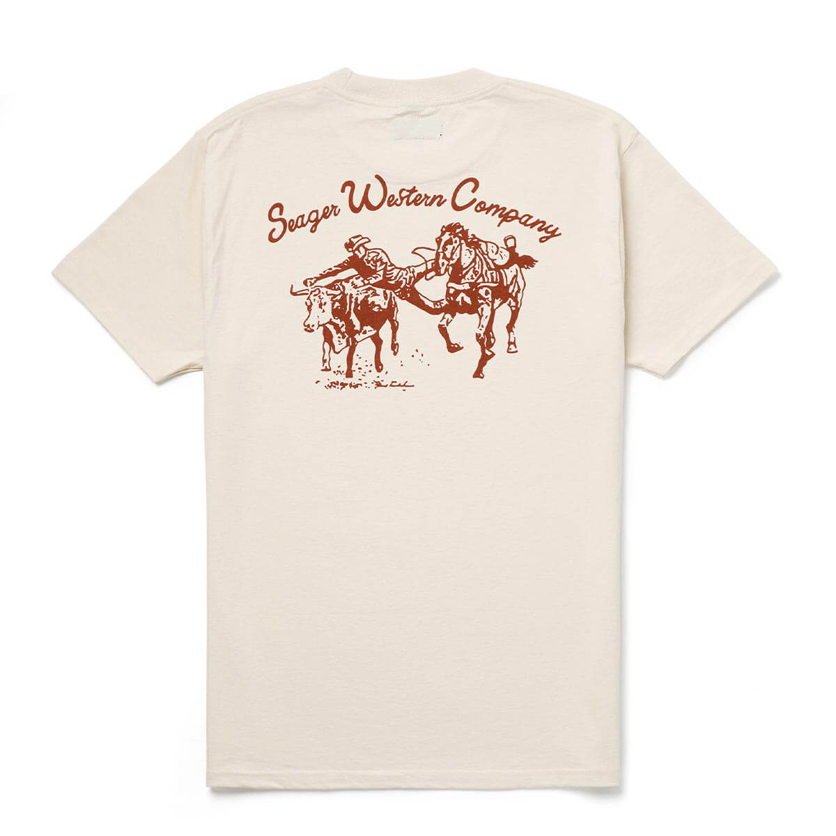 Los Rios front view, Cream with rust-red script text and bucking horse graphic, Vintage Black Tee - Slowride Supply
