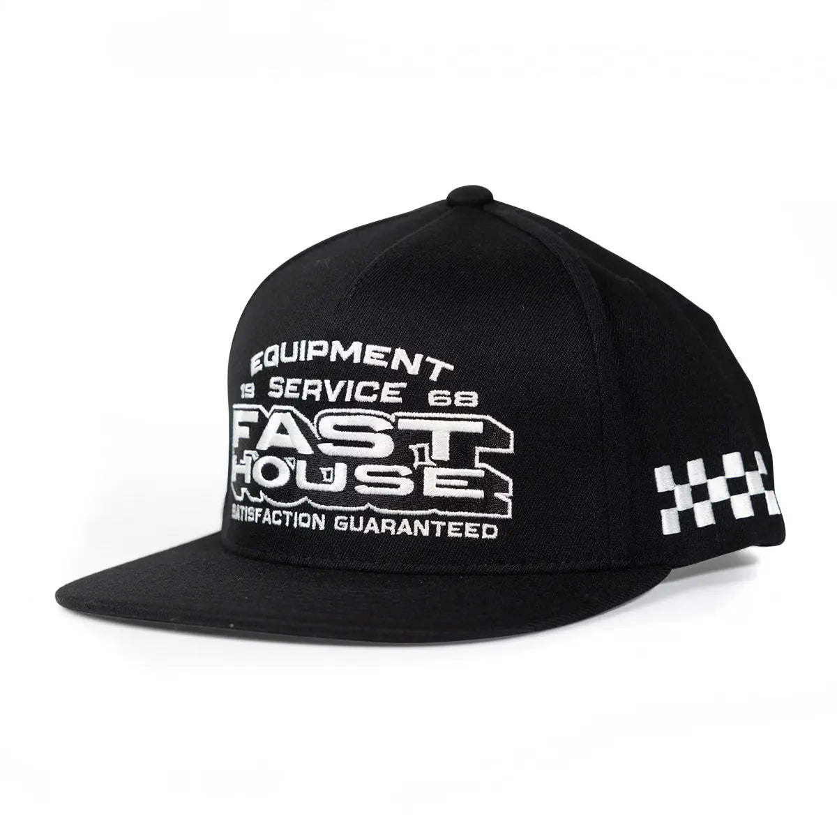 Maintenance Hat Apparel front view, Black cap with white embroidered text reading "Equipment Service Fast House Satisfaction
