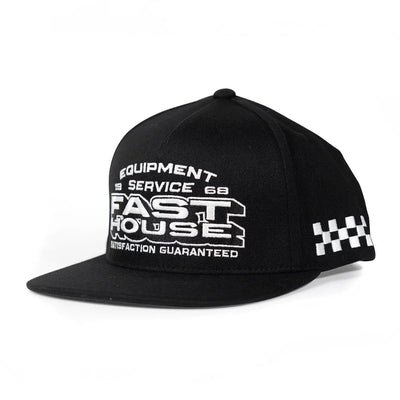 Maintenance Hat Apparel front view, Black cap with white embroidered text reading "Equipment Service Fast House Satisfaction