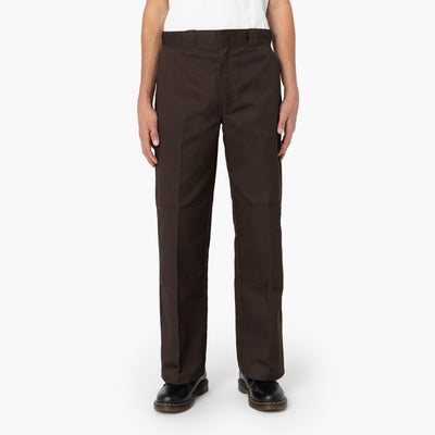 Mens Twill Double Knee Work Pant (85283) Pants front view, Dark brown twill with double knee reinforcement and center