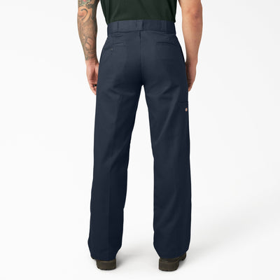 Person wearing Mens Twill Double Knee Work Pant (85283) Pants Dark Brown Pants, Man wearing dark navy work pants with double
