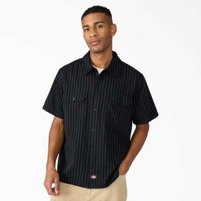 Back of Mens Worn in Lightweight Work Shirt S/S Woven Black S/S Woven, Blank back - Slowride Supply