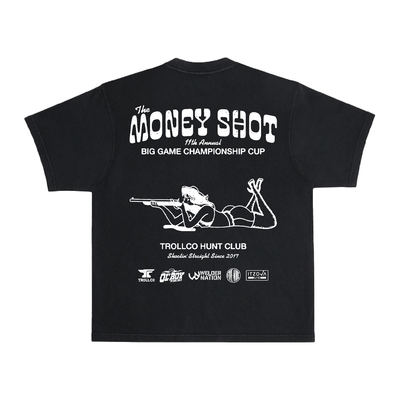 Money Shot Heavyweight front view, Black with white "The Money Shot" text, "11th Annual Big Game Championship Cup" subtitle,