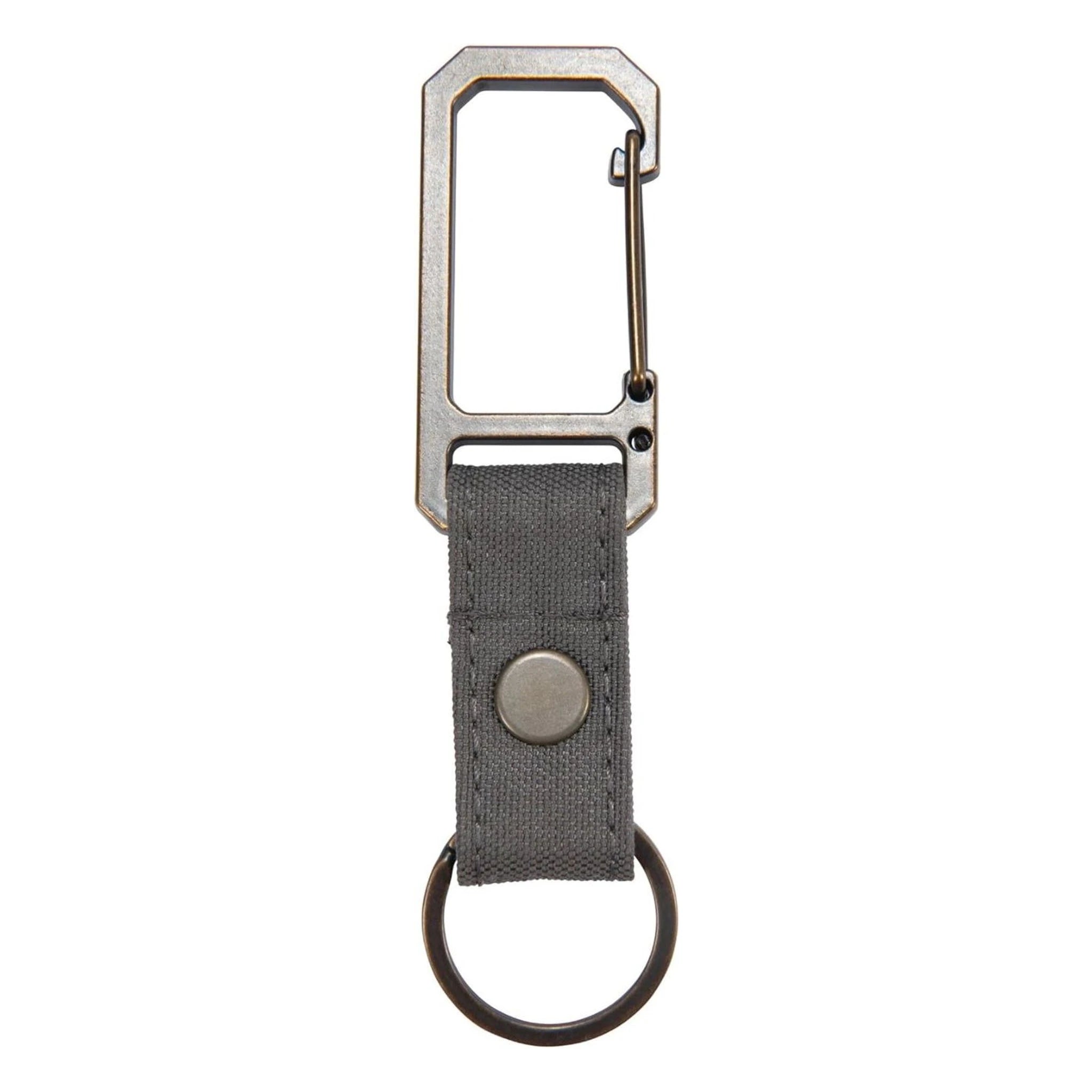 Back of Nylon Duck Key Keeper Accessory Grey Accessory, Grey nylon strap with metal snap button and carabiner clip