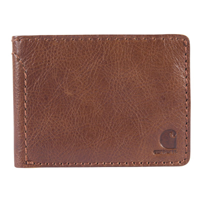Close-up of Patina Leather Bifold Wallet Accessory Black Accessory showing Brown leather with visible grain texture and