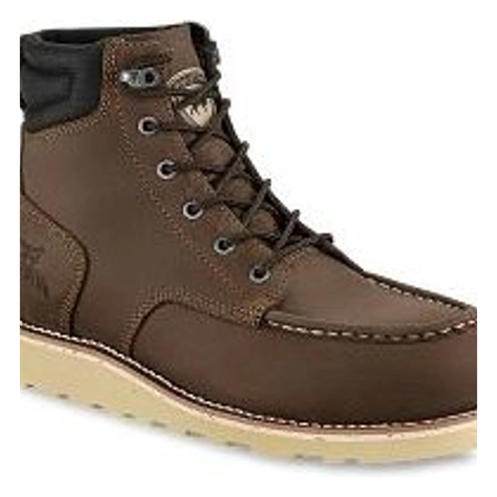Close-up of Pipestone 84631 Boots Boots showing Brown nubuck leather upper with cream wedge sole and contrast stitching