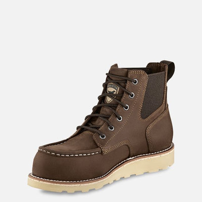 Pipestone ST 84632 Boots front view, Brown leather moc-toe work boot with cream wedge sole and black laces, Boots - Slowride