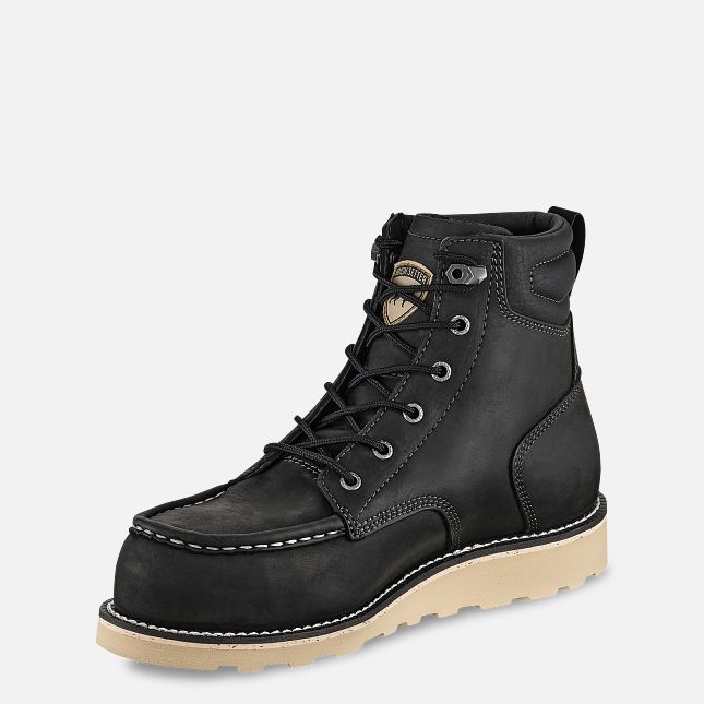 Pipestone ST 84634 Boots front view, Black leather lace-up boot with cream sole and contrasting white stitching throughout,