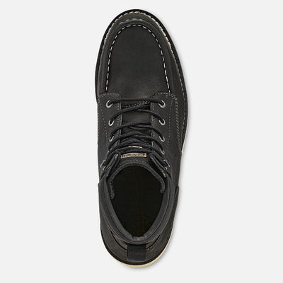 Close-up of Pipestone ST 84634 Boots Boots showing Black leather moc-toe boot with contrasting white stitching throughout,