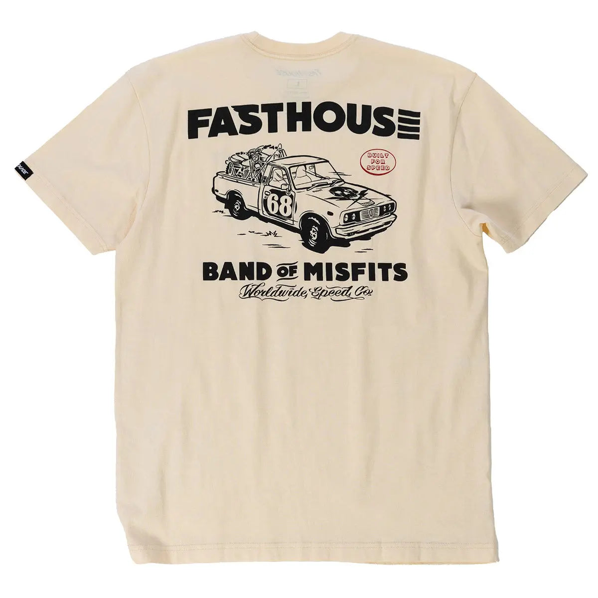 Pursuit front view, Natural with black "Fasthouse Band of Misfits" text and vintage pickup truck graphic numbered 68,
