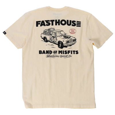 Pursuit front view, Natural with black "Fasthouse Band of Misfits" text and vintage pickup truck graphic numbered 68,