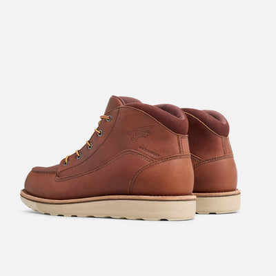 Close-up of 1221- Traction Tred Lite Boots Boots showing Rear view of tan and brown leather work boot with cream crepe sole,