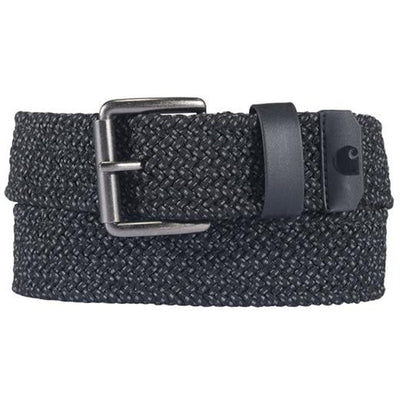 Rugged Flex Nylon Cord Braided Belt Accessory front view, Black braided nylon with brushed metal buckle and black leather