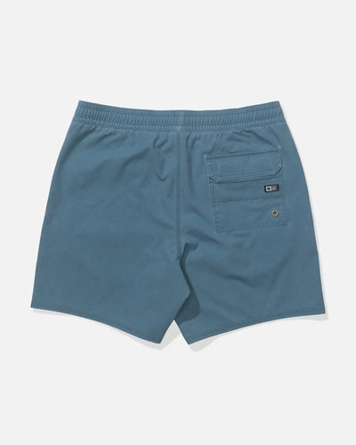 Back of Seadog Volley Short Hydro Shorts Shorts, Slate blue with dual cargo pockets and brass grommet detail on back -