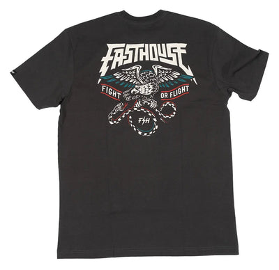 Soar front view, Black with white eagle graphic, teal wing accents, and red "Fight or Flight" text banner, Graphite Black