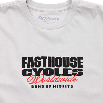 Close-up of Spanner Mirage Gray Tee showing Crew neckline with ribbed binding and interior brand text print - Slowride Supply