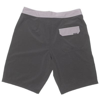 Back of Stealth 21" Boardshort Boardshorts Black Boardshorts, Charcoal with lavender waistband and back patch pocket in