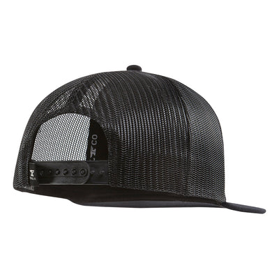 Back of TCI Blinker Fluid Trucker Black Hat, Black mesh back with snapback closure and vented crown panel - Slowride Supply