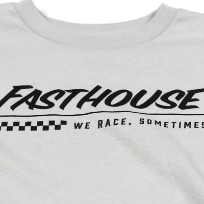 Back of Toddler Emblem Solid Athletic Gray Tee, White with black italic "Fasthouse" text and checkered flag stripe graphic