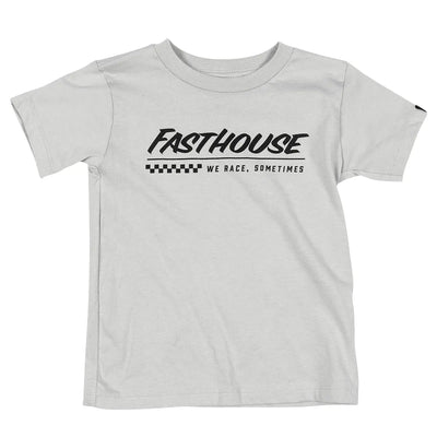 Toddler Emblem front view, Athletic gray with black italicized text reading "Fasthouse" and "We Race, Sometimes" with