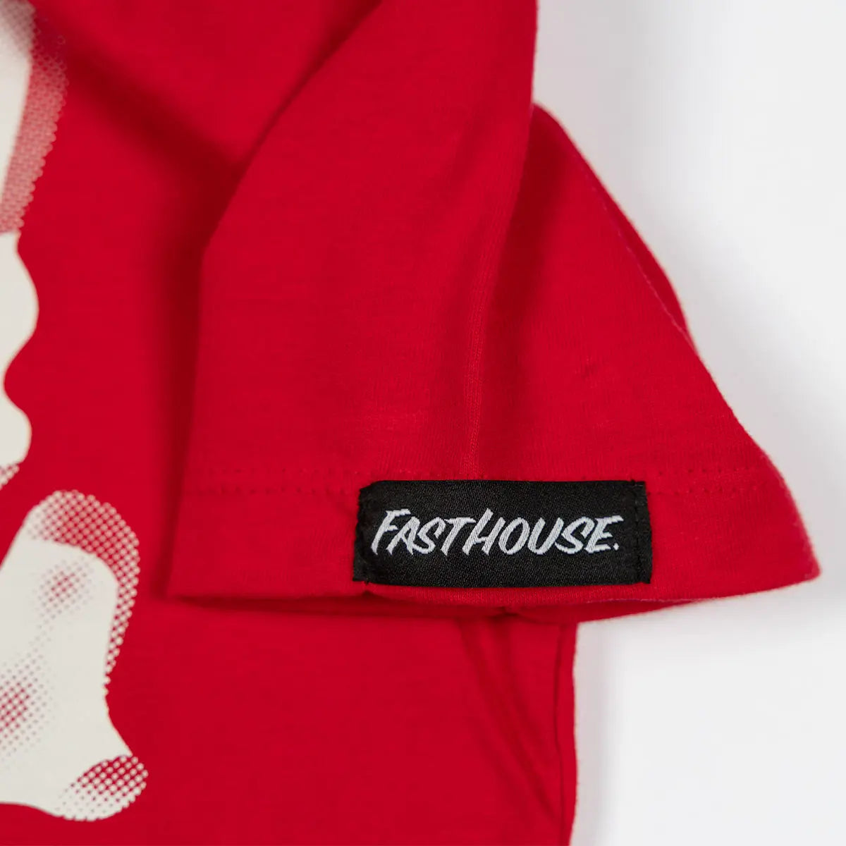 Care label on Toddler Render Red Tee showing Black woven label with white italic script text - Slowride Supply