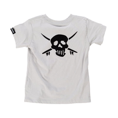 Toddler Spike Tee Kids front view, Light gray with black skull and crossed spikes graphic, Athletic Gray Kids Tee - Slowride