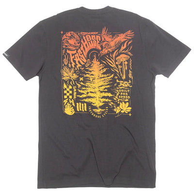 Tomahawk front view, Charcoal with orange-to-yellow gradient graphic featuring stylized bird, engine block, and racing