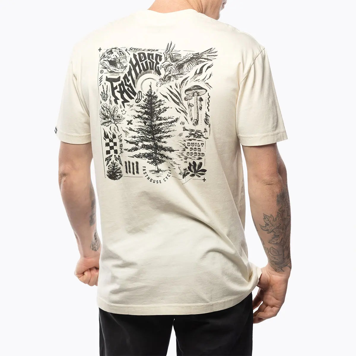 Person wearing Tomahawk Natural Tee, Wearer standing indoors against neutral white background - Slowride Supply