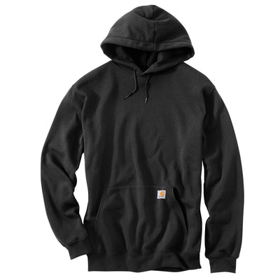 Ts0121 Sweater front view, Black pullover hoodie with small woven label patch at chest pocket, Heather Grey Sweater -