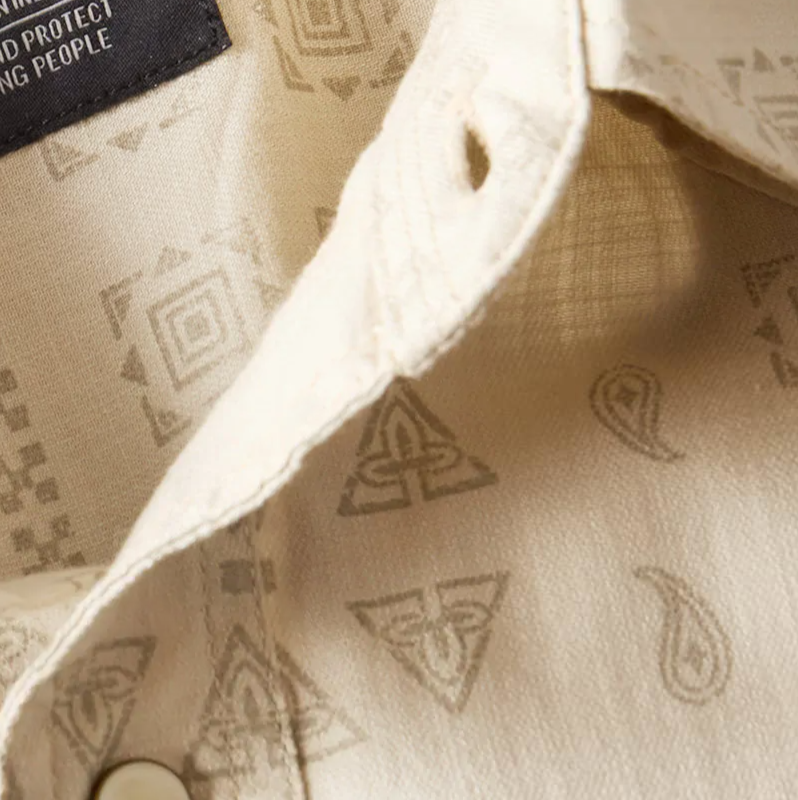 Close-up of Tw7284 Montana Bozeman SS Plaid Shirt Cobblestone Bandana S/S Woven S/S Woven showing Cream binding tape and