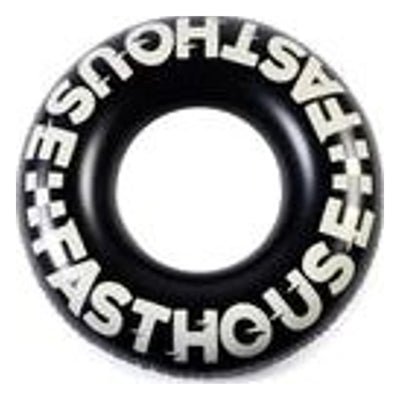 Twister Pool Floatie Accessory front view, Black rubber tire with cream lettering around outer edge reading "Shotsay the