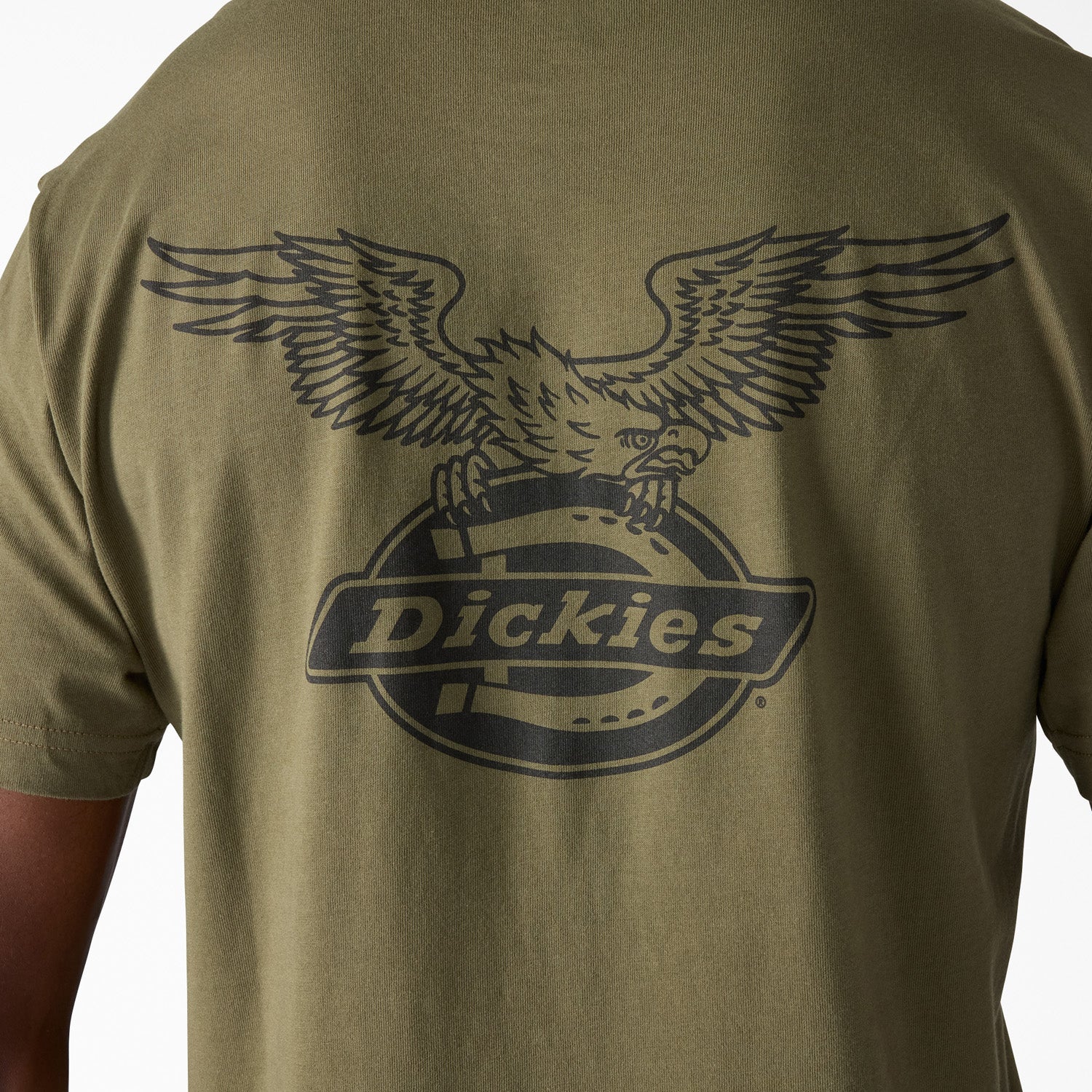 United front view, Military green with dark navy eagle and circular logo graphic on chest, Military Green Tee - Slowride
