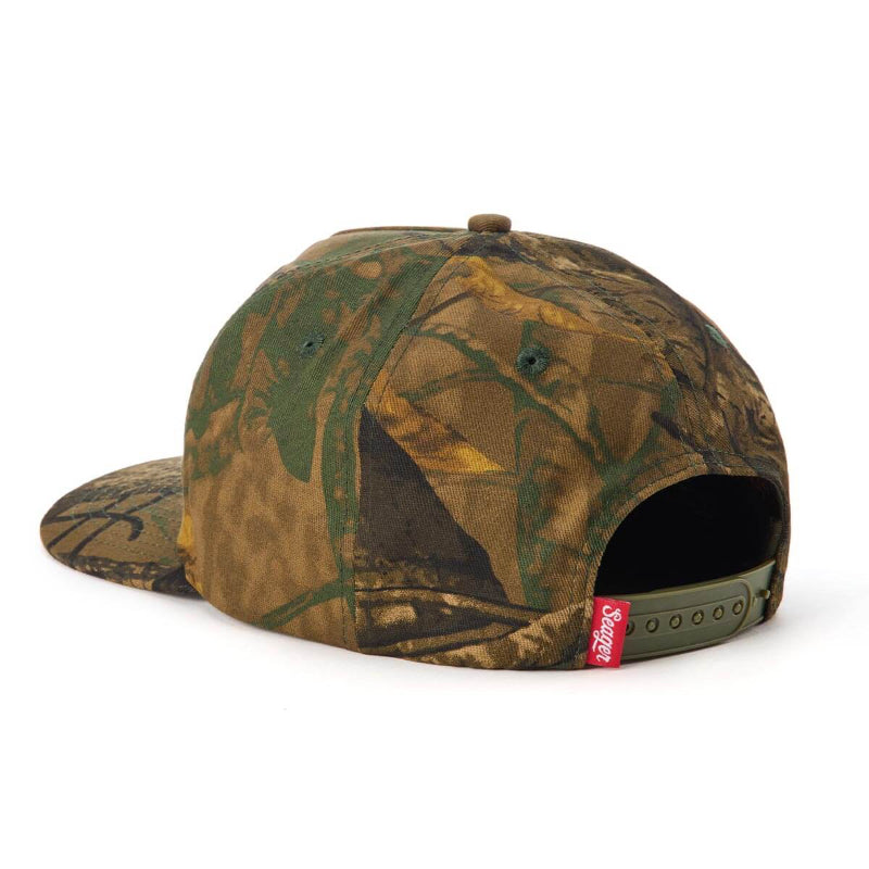 Back of USA Snapback Camo Hat, Snapback closure with olive green strap and red woven label detail - Slowride Supply