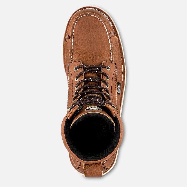 Close-up of Wingshooter ST 8" 83832 Boots Boots showing Tan leather boot with contrasting cream topstitching, black laces,