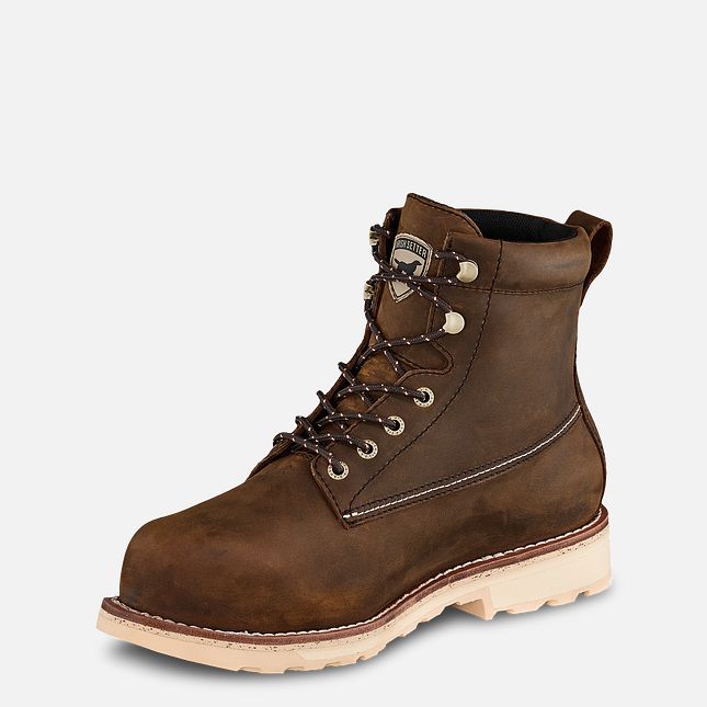 Wingshooter ST 83622 Boots front view, Brown nubuck leather lace-up work boot with cream rubber sole and metal eyelets,