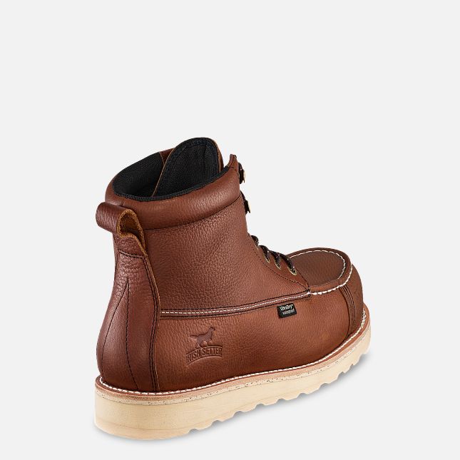 Back of Wingshooter XD 83676 Boots Boots, Brown leather back with cream contrast stitching and small brand emblem near heel