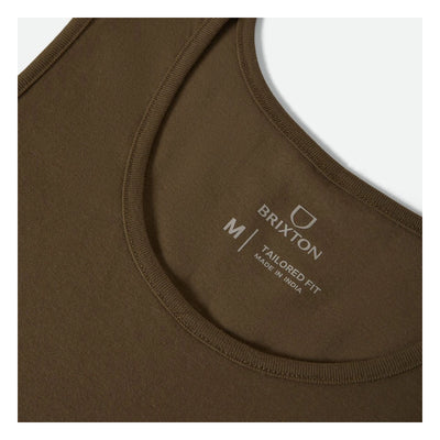 Close-up of Woodburn Tank Top Washed Black/white Tank Top showing Crew neck tag with brand name, size marking, tailored fit