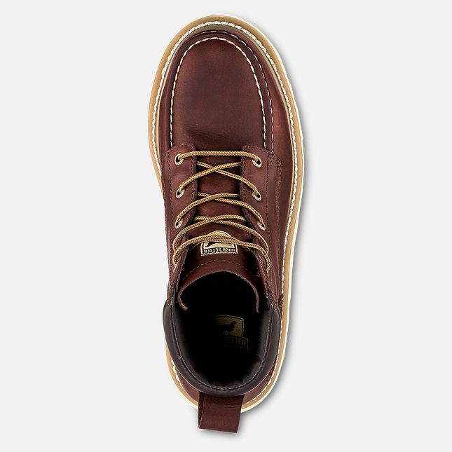 Close-up of Work/ashby ST Boots Boots showing Tan stitching and cream welt detail on burgundy leather upper, tan laces with