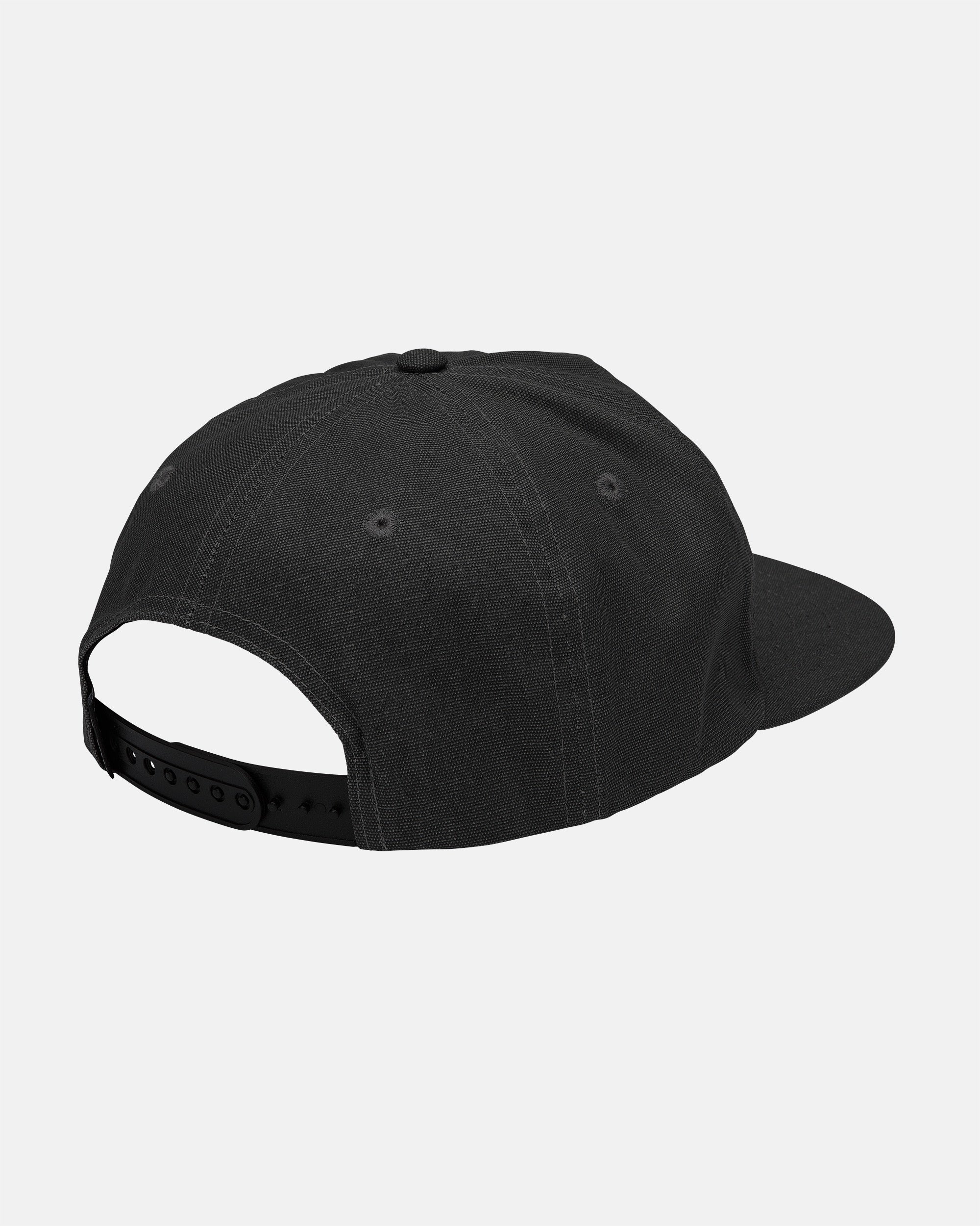 Back of Workwear Adjustable Grey Hat, Black snapback closure with adjustable sizing holes visible on back panel - Slowride