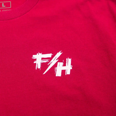 Close-up of Youth Fray Tee Cardinal Kids Kids Tee showing White distressed print graphic with brush-stroke texture detail -