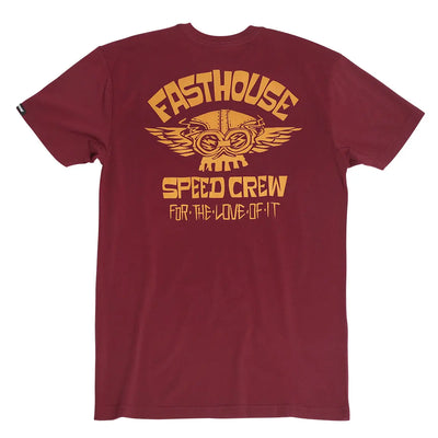 Youth Love of It Tee Kids front view, Maroon with gold winged helmet graphic, "Fasthouse Speed Crew" text and "For The Love
