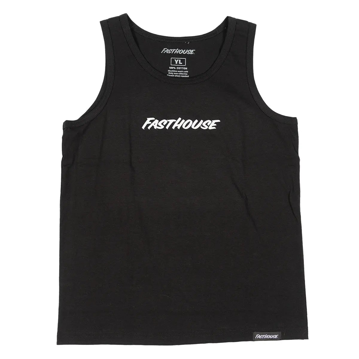 Back of Youth Render Tank Apparel Black Apparel, White italic script logo at lower right corner, otherwise blank back -