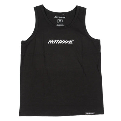 Back of Youth Render Tank Apparel Black Apparel, White italic script logo at lower right corner, otherwise blank back -